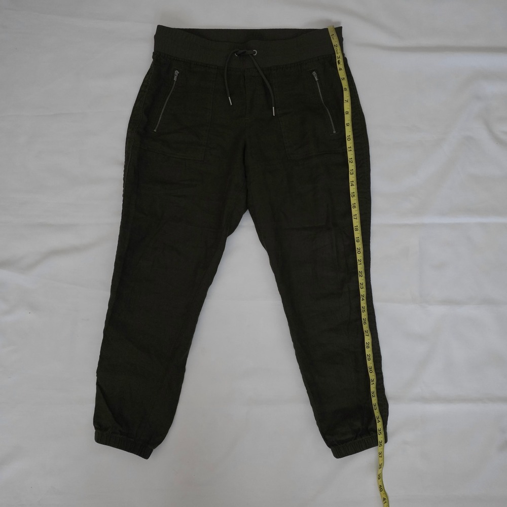 Athleta Dark Olive Green Drawstring Elastic Waist Linen Jogger Pants Size 8 - Picture 10 of 15